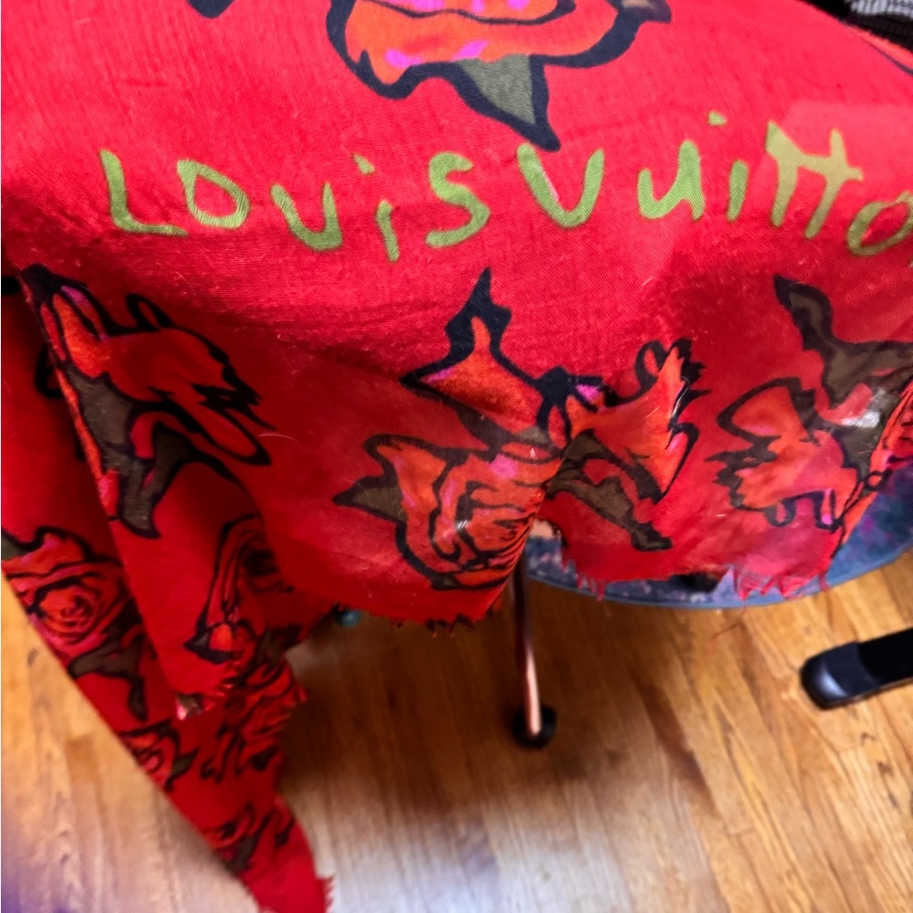 Rare Louis Vuitton Red Floral Floral Shawl
